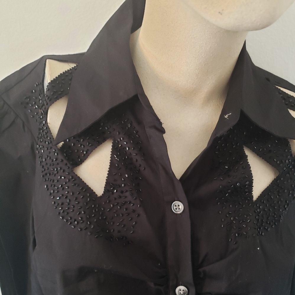 Sexy button up beaded shirt w/Cut Outs - Picture 6 of 6